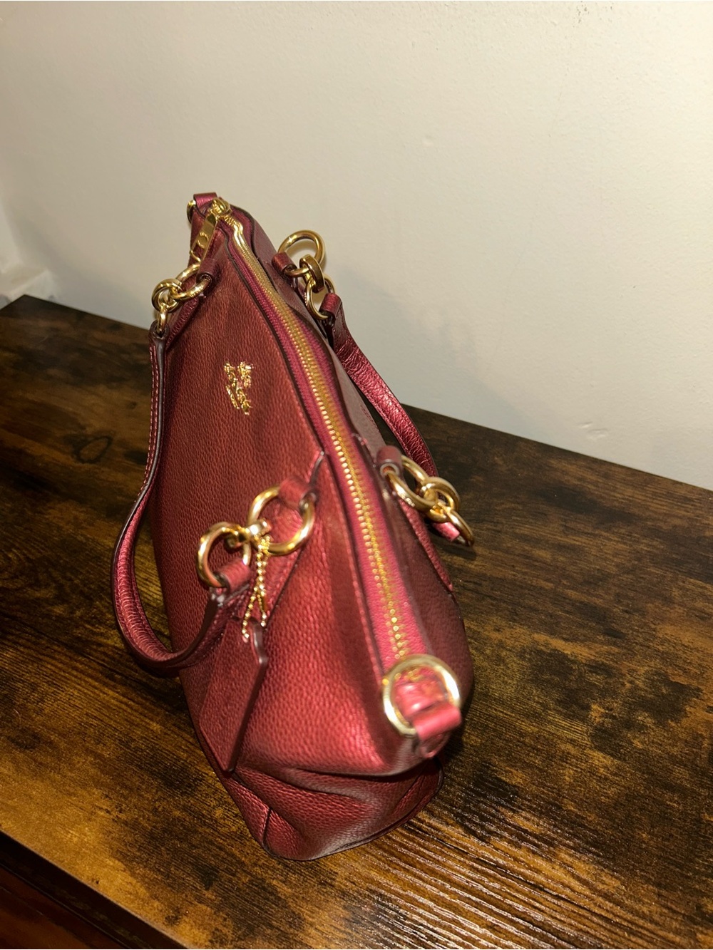 Coach Kelsey Handbag in Metallic Cherry (missing crossbody strap) - Picture 4 of 5